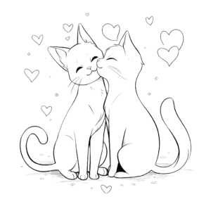 Desenho de gatos fofos apaixonados para colorir