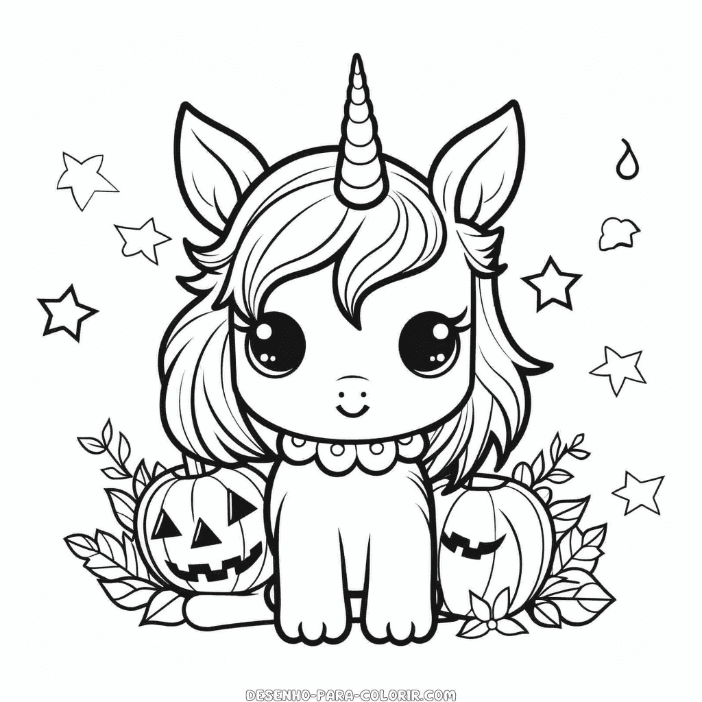 Desenho de halloween de unicórnio para colorir