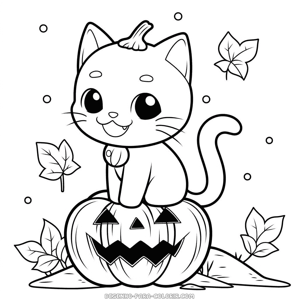 Desenho de halloween do gato para colorir