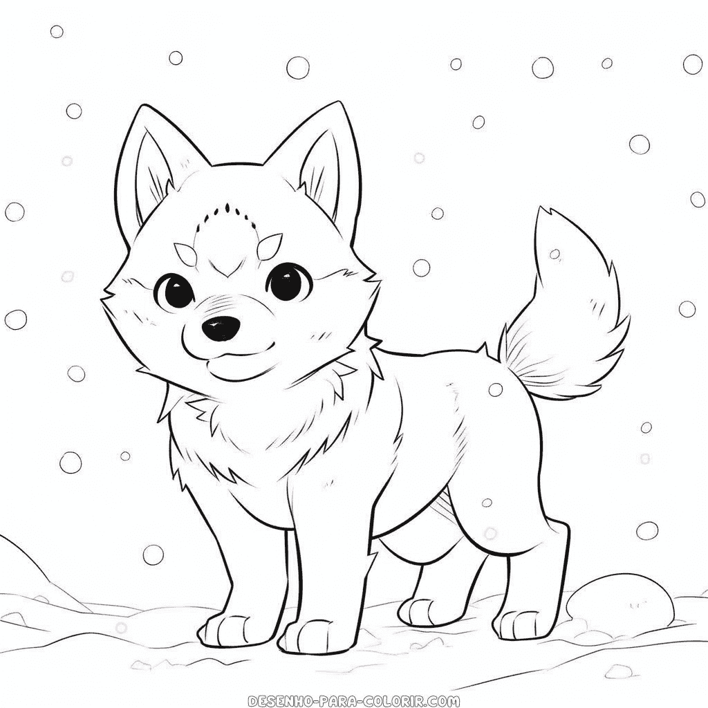 Desenho de husky na neve para colorir