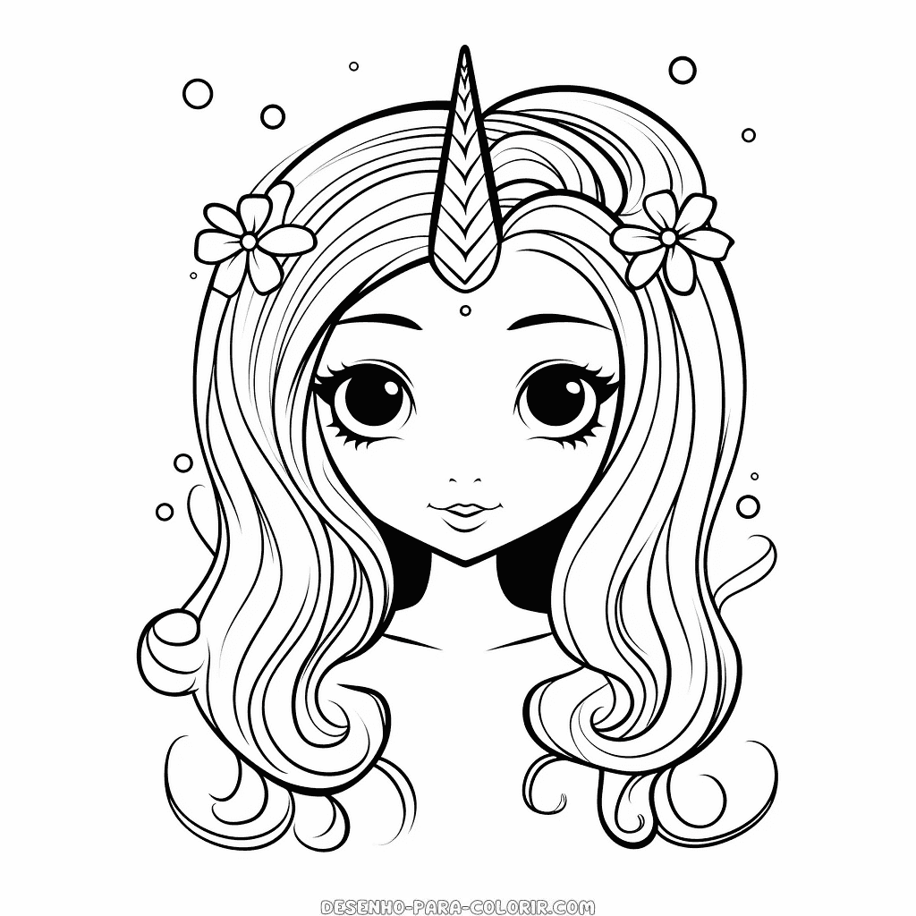 Desenho de impressão de sereia unicórnio para colorir