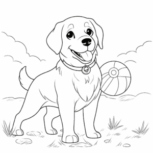 Desenho de labrador com bola para colorir