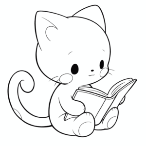 Desenho de leitura do gato para colorir