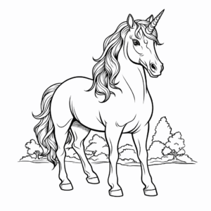 Desenho de lindo unicórnio realista para colorir