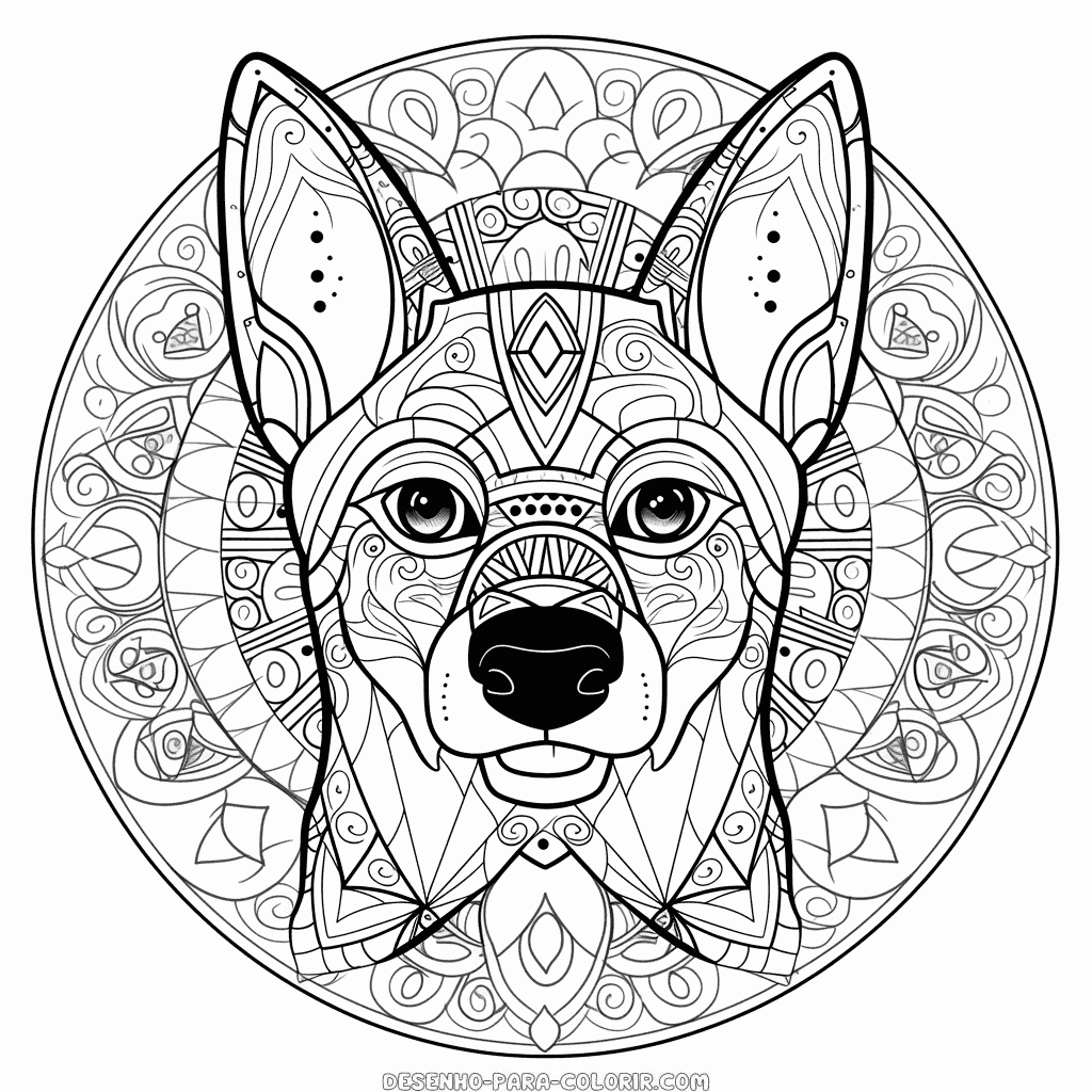 Desenho de mandala de cachorro para colorir
