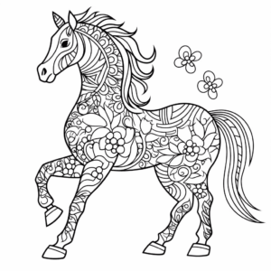 Desenho de mandala de cavalo para colorir