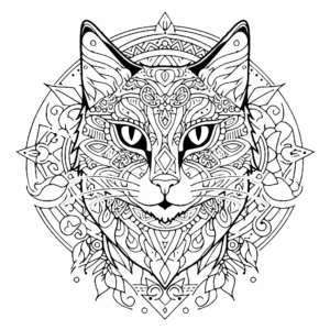 Desenho de mandala de gato para colorir