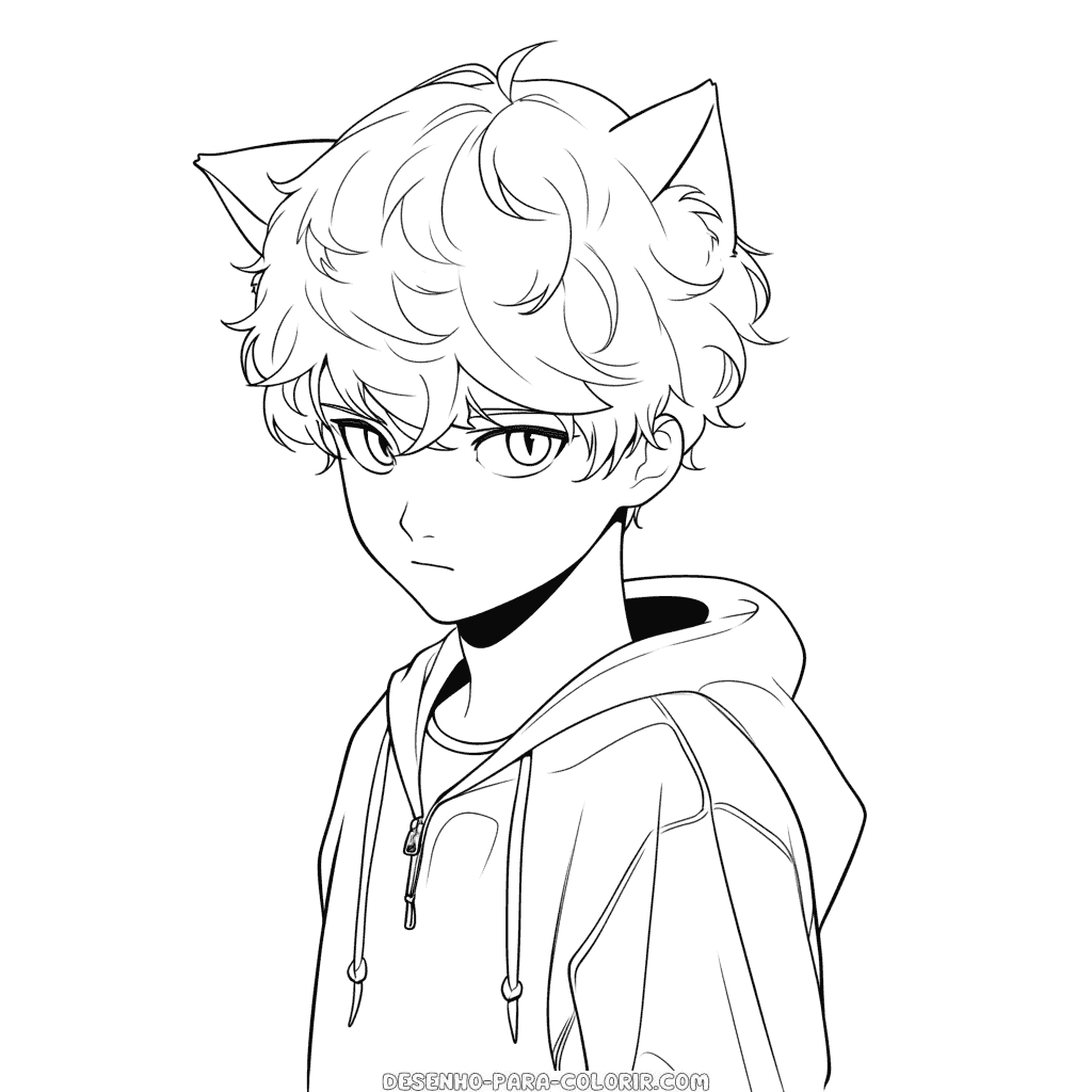 Desenho de menino gato para colorir