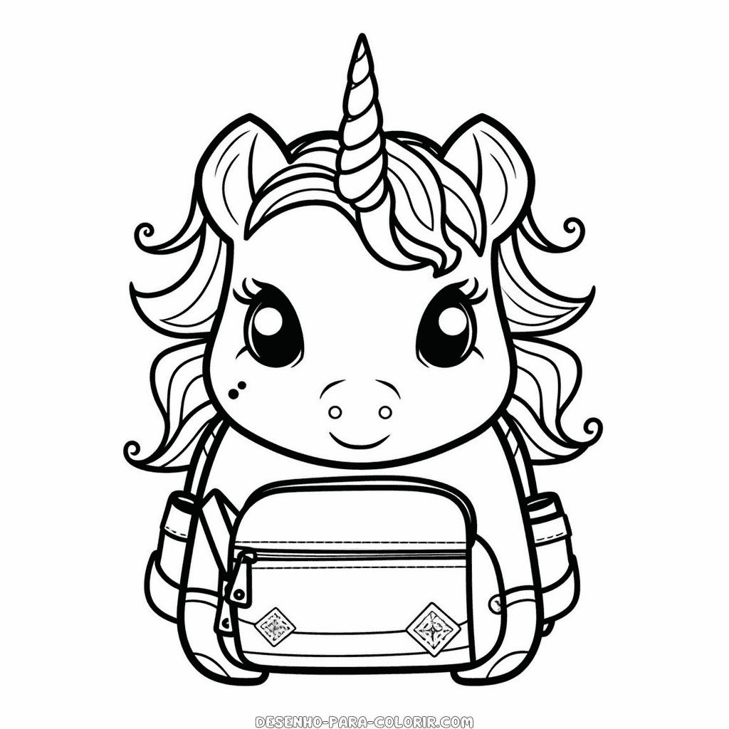 Desenho de mochila unicórnio para colorir