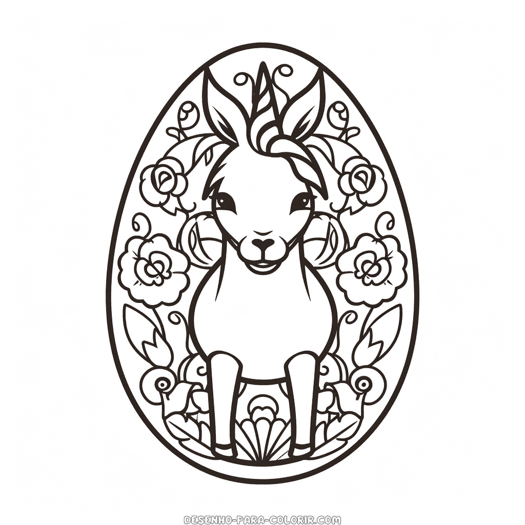 Desenho de ovo de páscoa de unicórnio para colorir