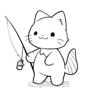 Desenho de pesca com gatos para colorir