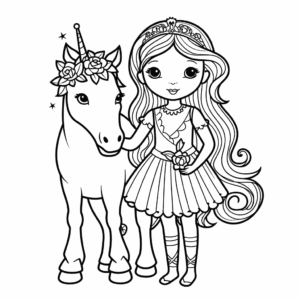 Desenho de princesa e unicórnio para colorir