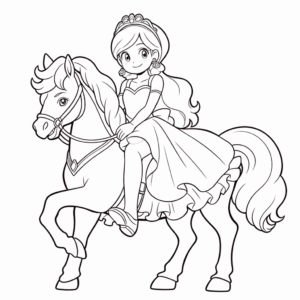 Desenho de princesa em um cavalo para colorir
