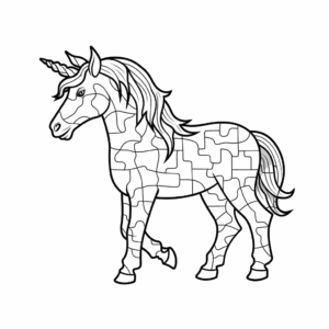 Desenho de quebra-cabeça de unicórnio para colorir