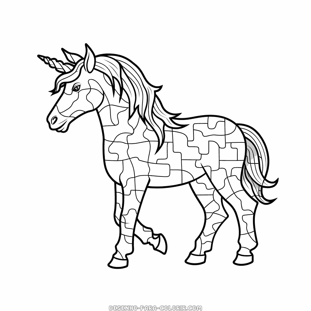 Desenho de quebra-cabeça de unicórnio para colorir