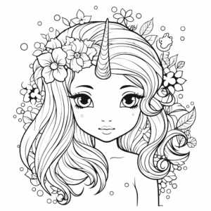 Desenho de sereia unicórnio para impressão para colorir