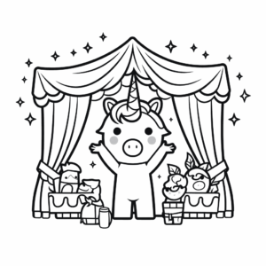 Desenho de show de fantoches de unicórnio para colorir