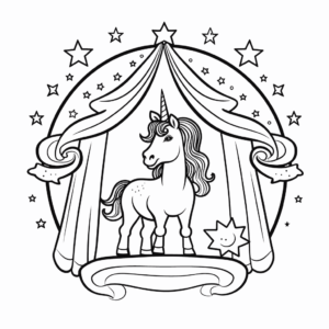 Desenho de show de mágica de unicórnios para colorir