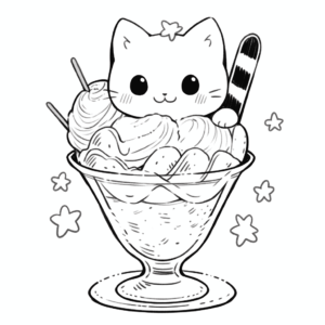 Desenho de sorvete de gato para colorir