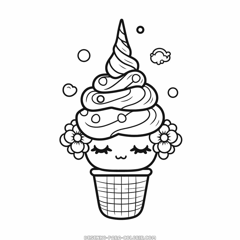 Desenho de sorvete de unicórnio para colorir