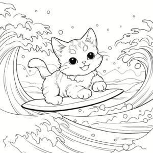 Desenho de surfe de gato para colorir