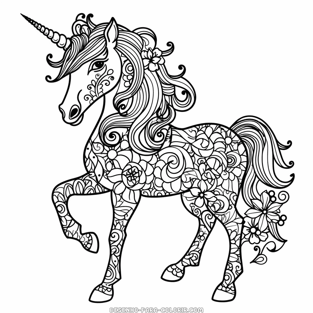 Desenho de unicórnio antiestresse para colorir