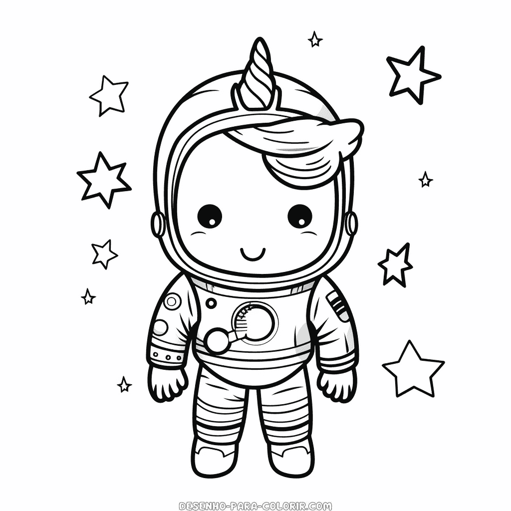 Desenho de unicórnio astronauta para colorir