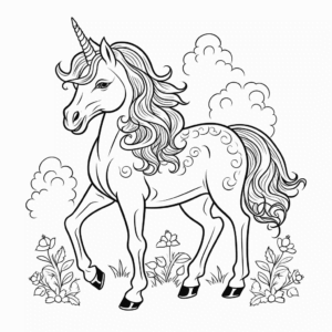 Desenho de unicórnio bonito e realista para colorir