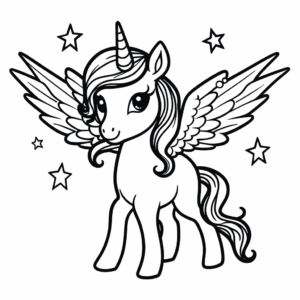 Desenho de unicórnio com asas para colorir
