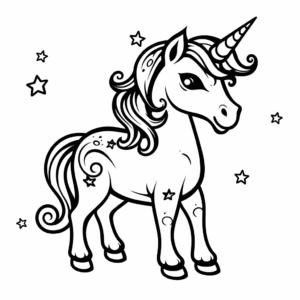 Desenho de unicórnio com estrelas para colorir