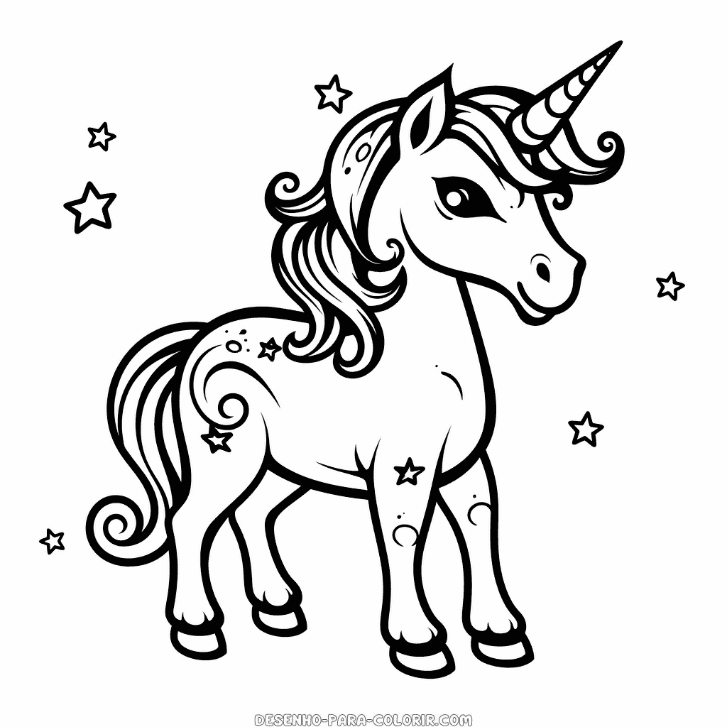 Desenho de unicórnio com estrelas para colorir
