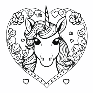 Desenho de unicórnio do dia dos namorados para colorir