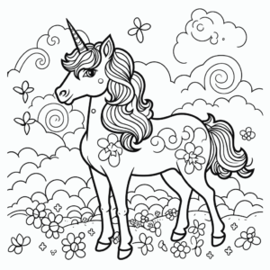 Desenho de unicórnio e arco-íris para colorir
