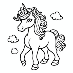 Desenho de unicórnio em desenho animado para colorir
