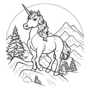 Desenho de unicórnio escalador de montanhas para colorir