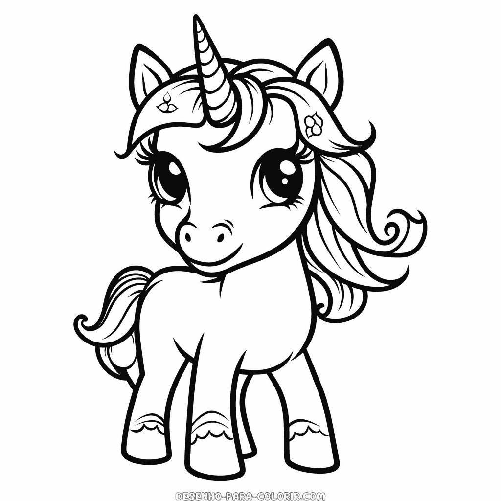 Desenho de unicórnio kawaii para colorir