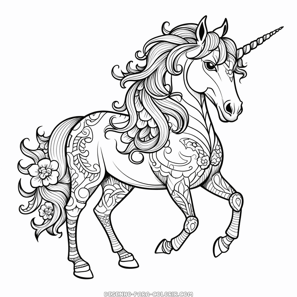 Desenho de unicórnio realista para adultos para colorir