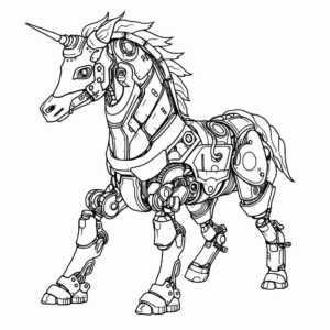 Desenho de unicórnio robô para colorir