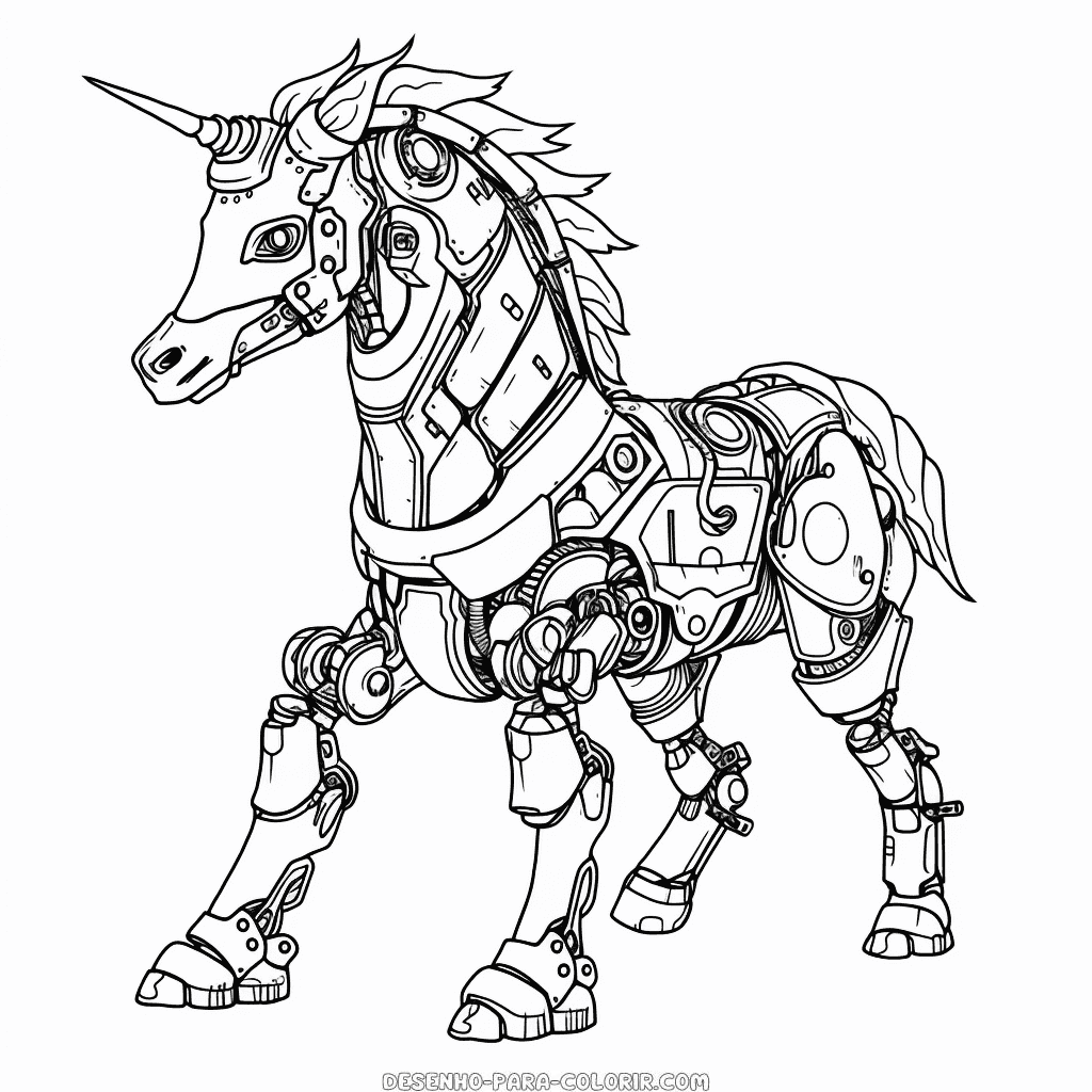 Desenho de unicórnio robô para colorir