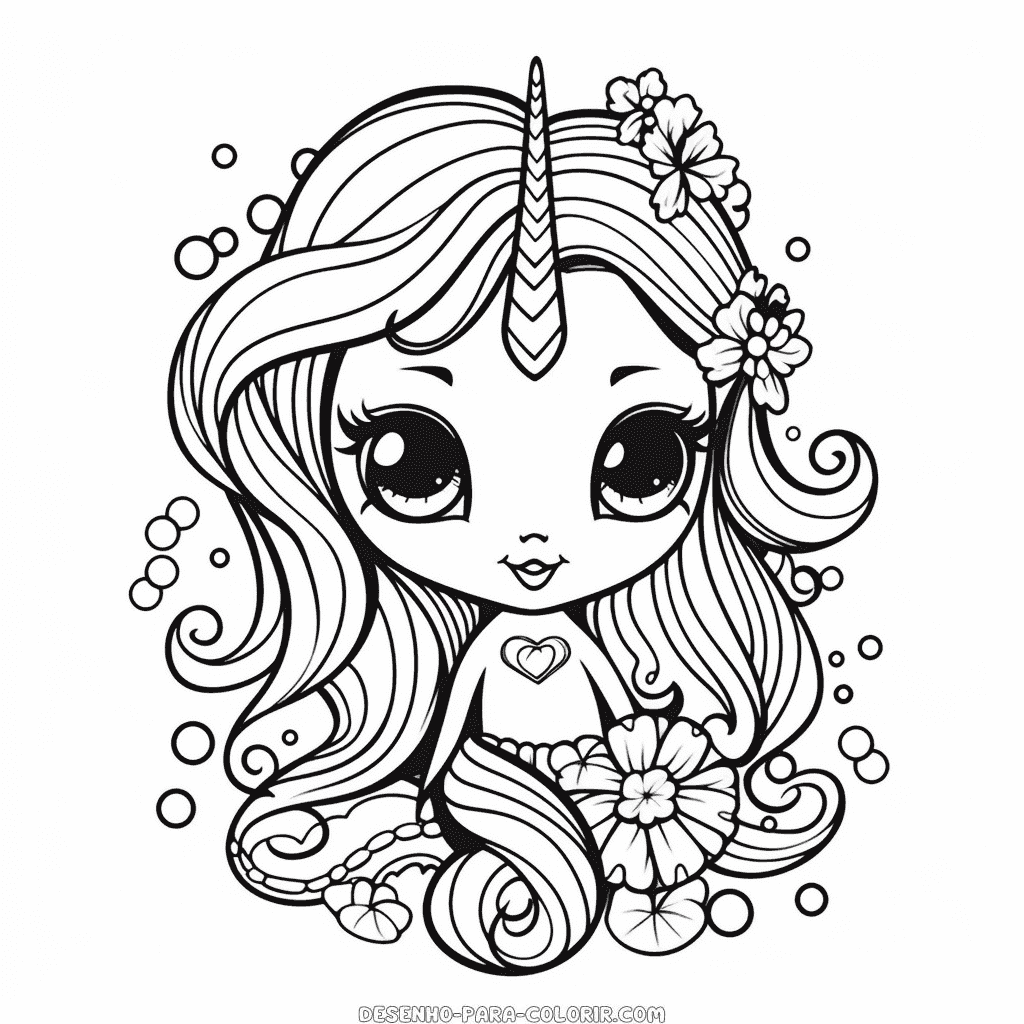Desenho de unicórnio sereia para colorir