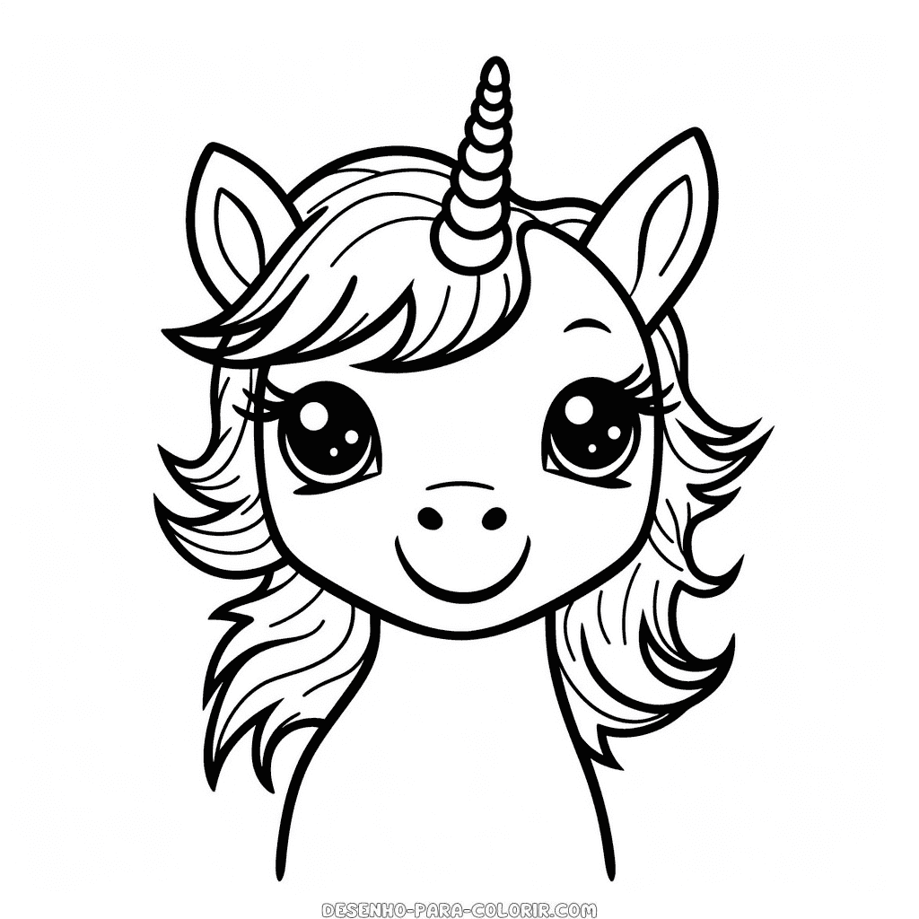 Desenho de unicórnio sorridente para colorir