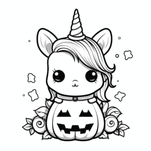 Desenho de unicórnios assustadores no halloween para colorir
