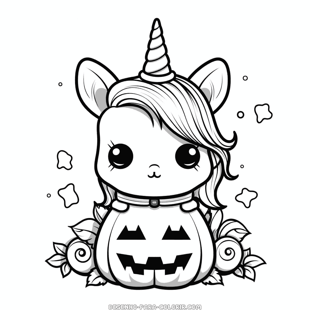 Desenho de unicórnios assustadores no halloween para colorir