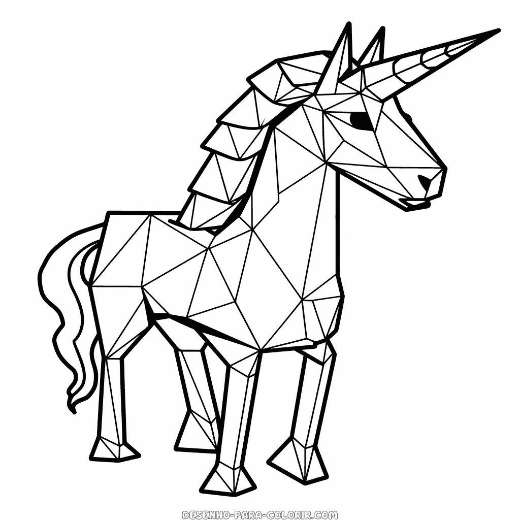 Desenho de unicórnios origami fun para colorir