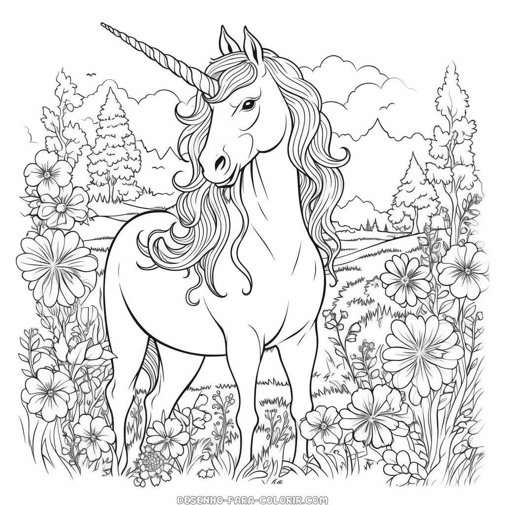 Desenho de vida selvagem do unicórnio para colorir