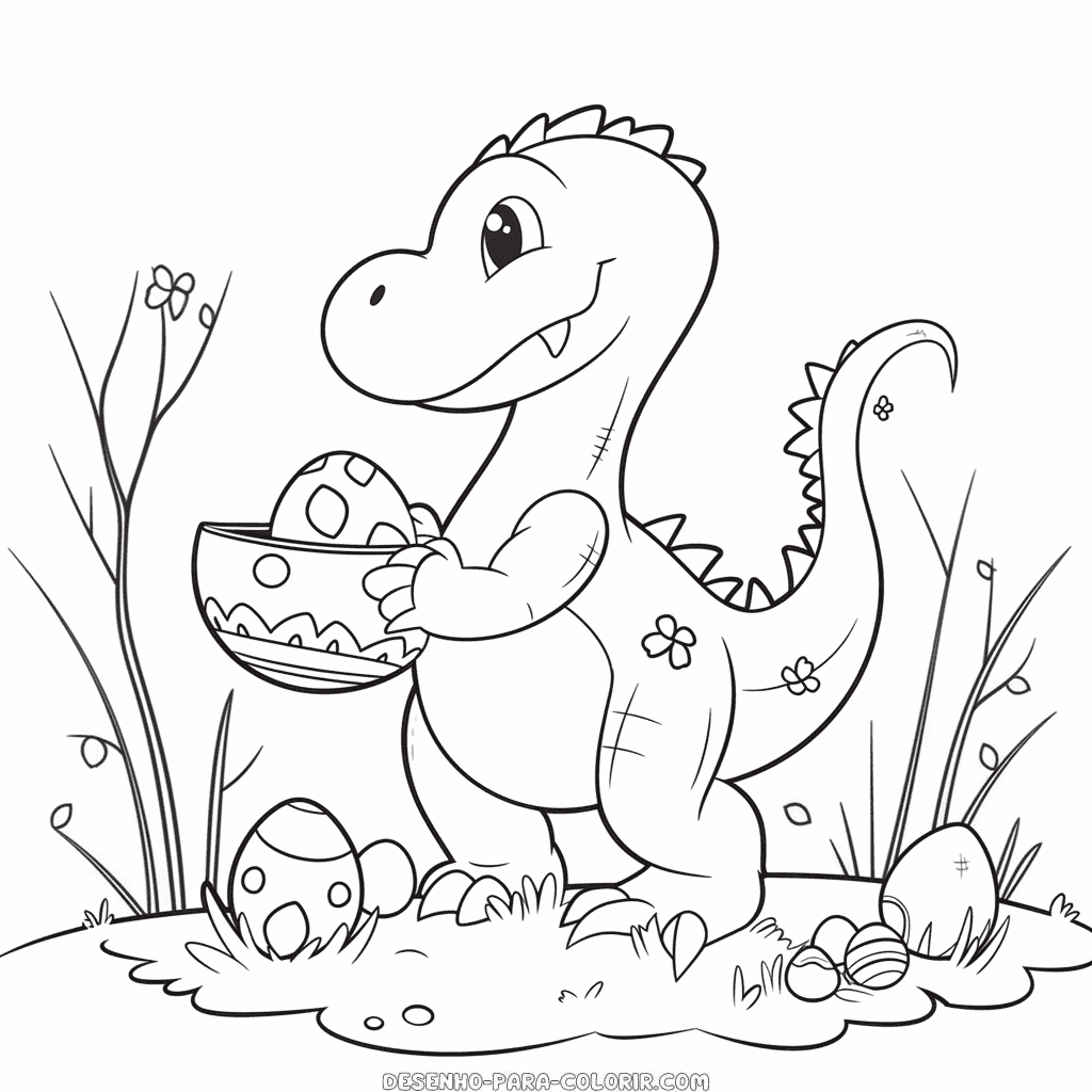 Desenho de celebrações da páscoa dos dinossauros para colorir