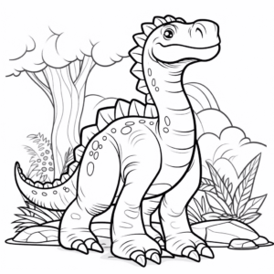 Desenho de cena de dinossauro para colorir