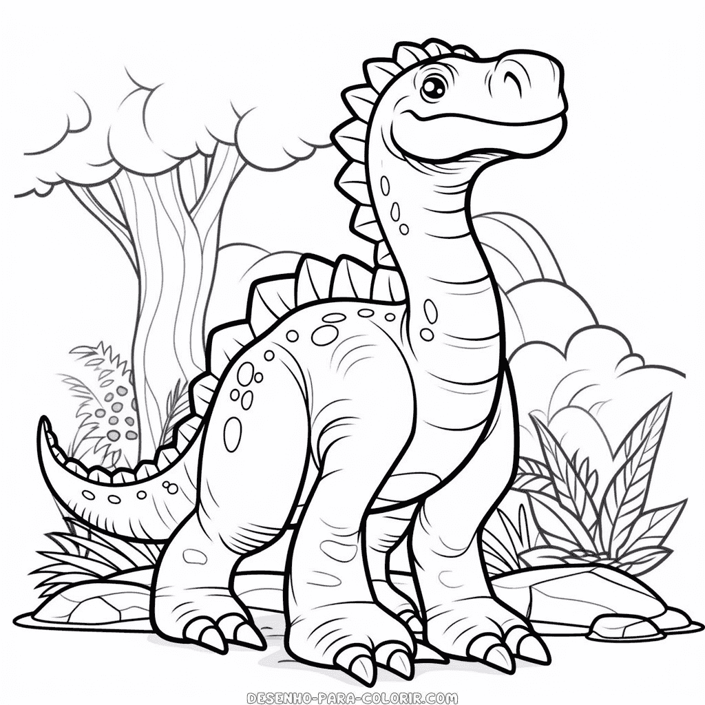 Desenho de cena de dinossauro para colorir