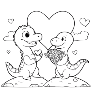 Desenho de dia dos namorados dinossauro para colorir