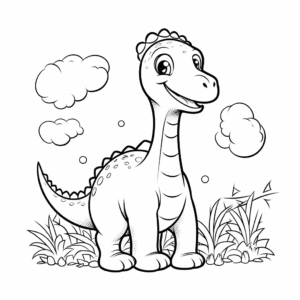 Desenho de dinossauro braquiossauro amigável para colorir